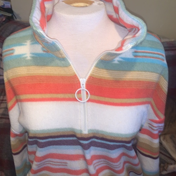 O'Neill Ladies' Half Zip Polar Fleece Aztec midwestern Size Large Stripe Sweater - Picture 2 of 6